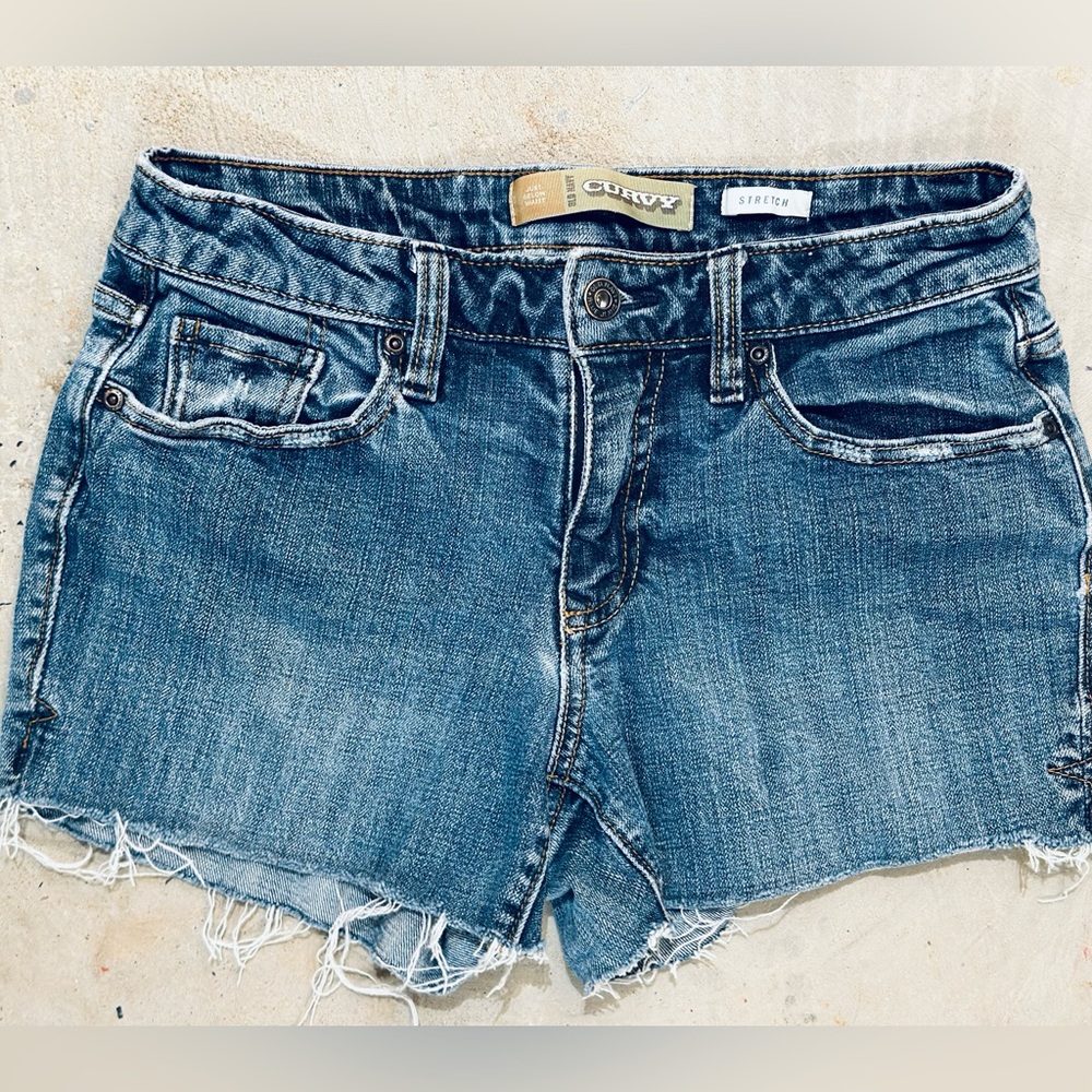 CUT OFF Jean Shorts Old Navy - CURVY Denim Womens Sz 4 Long Stretch - BLUE